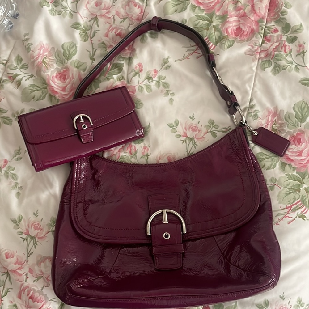 2 Piece Set! Burgundy Leather Purse and Wallet Coach Set